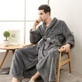 thumbnail image 3 of SWSMCLT Men's Long Robe Warm Fuzzy Classic Loose Winter Long Sleeve Fleece Flannel Thick Bathrobe with Pocket Grey Large-X-Large, 3 of 4