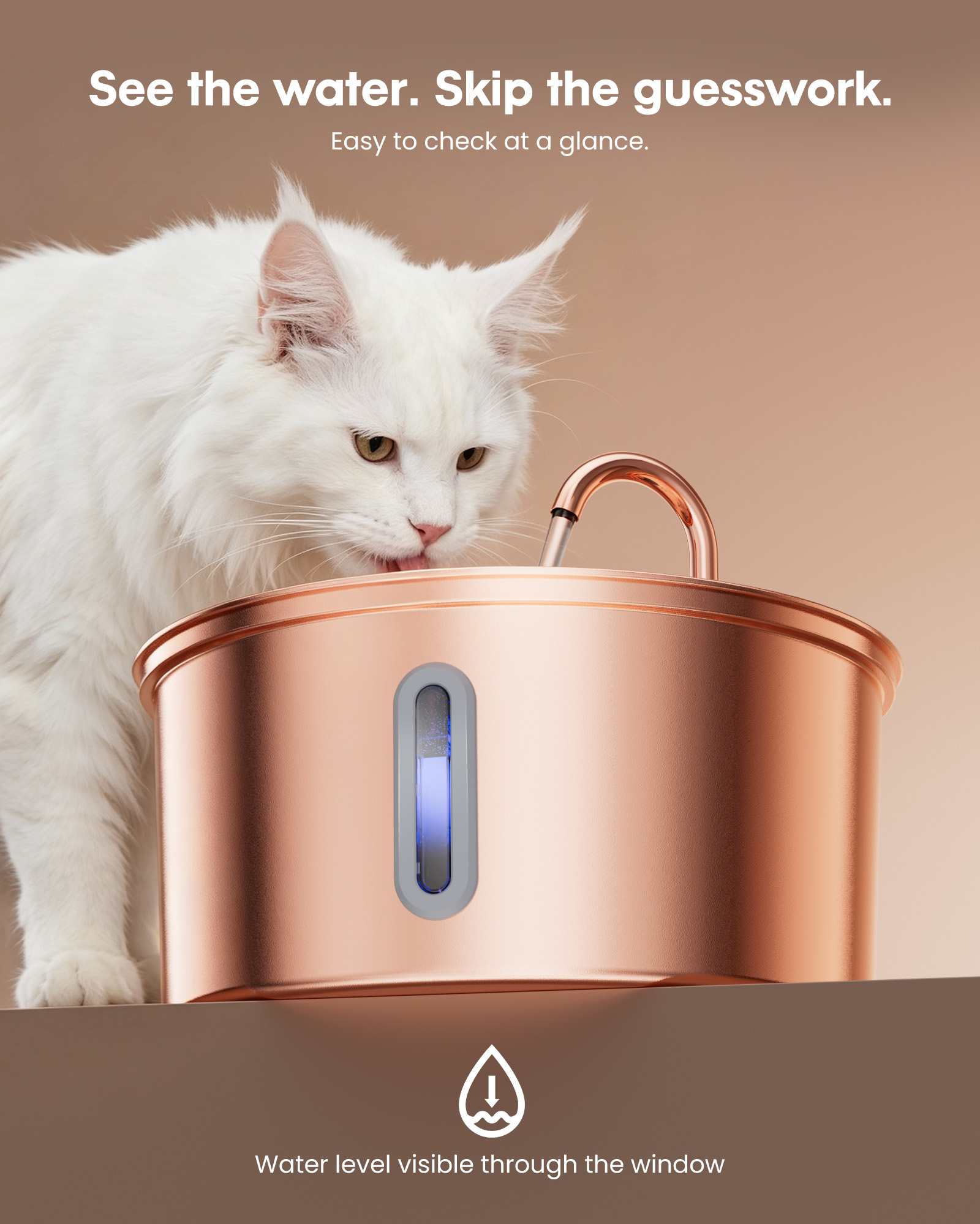 Furclan Copper Cat Water Fountain, Stainless Steel, 3.2L photo 2
