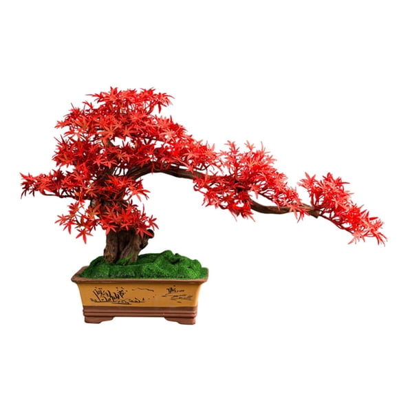 Artificial Bonsai Maple Tree, Potted Japanese Zen Ornaments Indoor Bonsai Fake Plant Decoration for Desktop Living Room Tea Room, Red