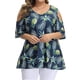 thumbnail image 3 of Camisa de mujer Blusa estampada con hombros descubiertos y manga corta con cuello en V, Azul oscuro, 5XL Vogacara AP002468-15, 3 of 5