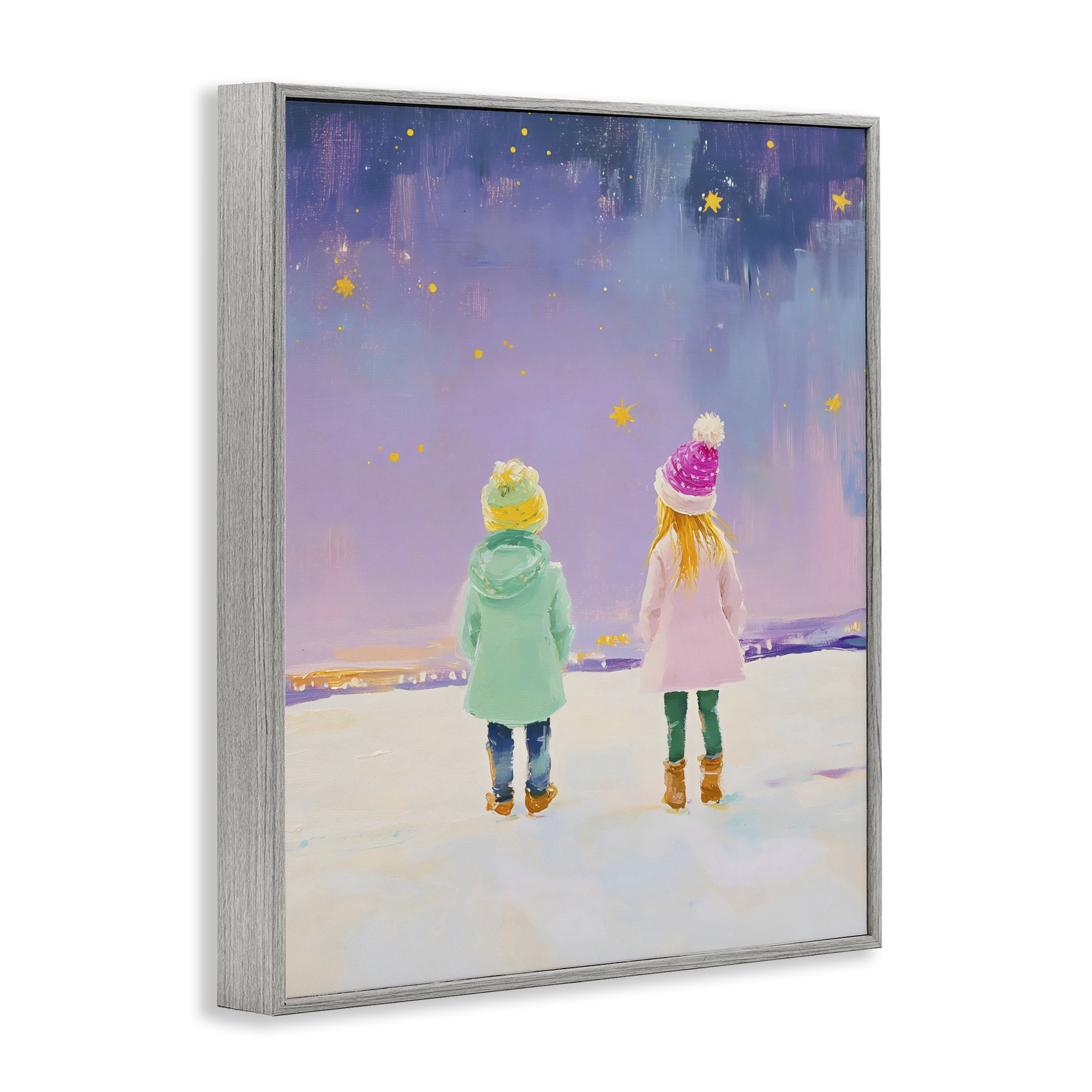 Stupell Industries Children Watching Starry Winter Sky Gray Framed Giclee Art, design by The Prints Vibe