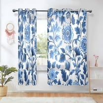 Yayeee Window Curtains Set of 2 for Living Room Light Filtering 63"x42", Blue Floral Pattern