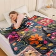 thumbnail image 3 of HELLOYOUNG Queen Size Fleece Blanket - Soft Plush All-Season Bedspread Large Multicolor Retro Floral Patchwork Flannel Throw for Bed Couch Travel - Cozy Cartoon Blanket Gift for Home, 3 of 10