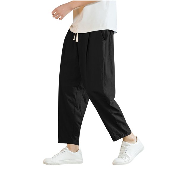 Vekome Mens Lounge Pants Elastic Waist Big and Tall Cropped Pants with Drawstring Lightweight Straight Leg Casual Trousers Loose Bottoms Pockets