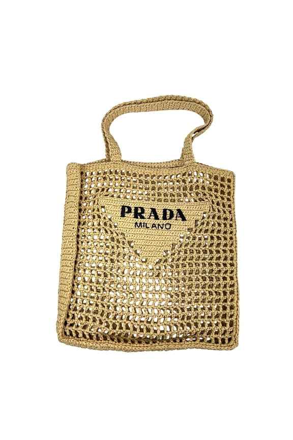 Pre-Owned Prada Raffia Crochet Large Tote Bag Natural