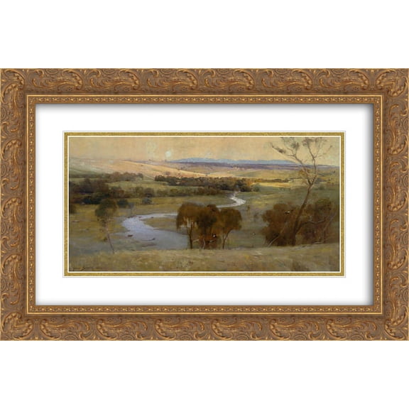 Arthur Streeton 2x Matted 24x16 Gold Ornate Framed Art Print 'Still glides the stream, and shall for ever glide'