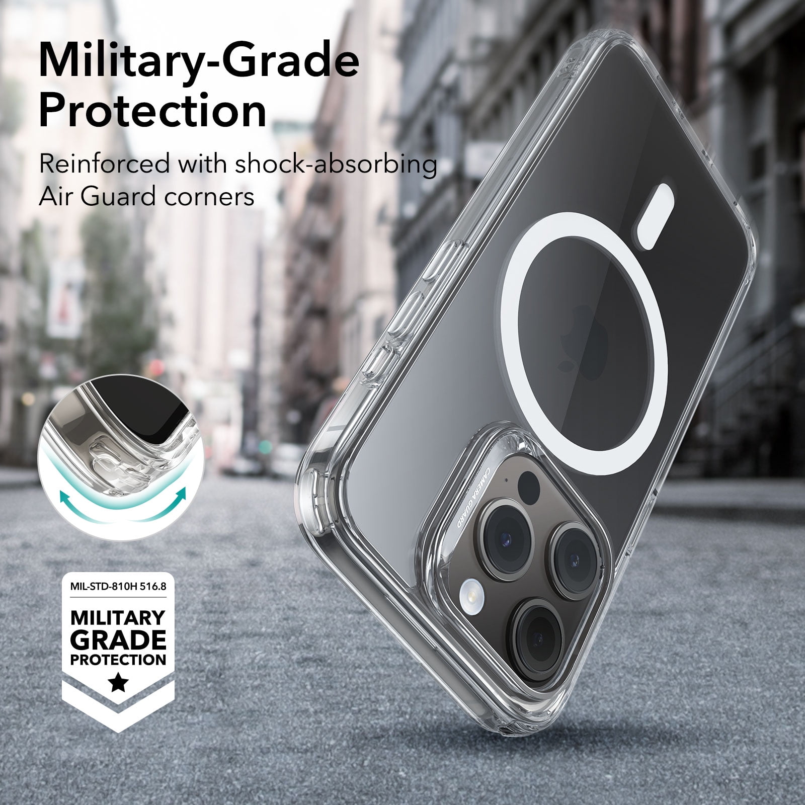 ESR Classic Hybrid Magnetic Case with HaloLock for iPhone 15 Pro Max, Magnetic MagSafe, Shockproof Ultra-high Hardness Protection, Clear