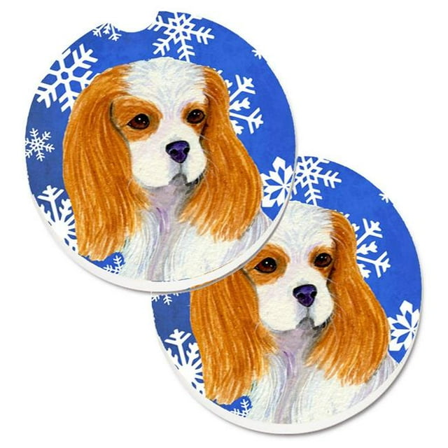 Cavalier Spaniel Winter Snowflakes Holiday Set of 2 Cup Holder Car Coaster