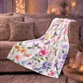 thumbnail image 5 of Hummingbirds Among Colorful Garden Flowers, Cozy Flannel Blanket for Bird Enthusiasts, Airy Botanical Watercolor Illustration Home Decor for Living Room and Bedroom, Mother's Day Gift, 5 of 7