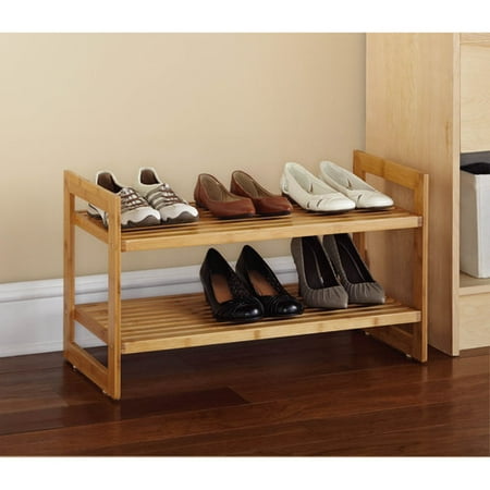 Mainstays 2 Tier Bamboo Shoe Rack, Natural Finish