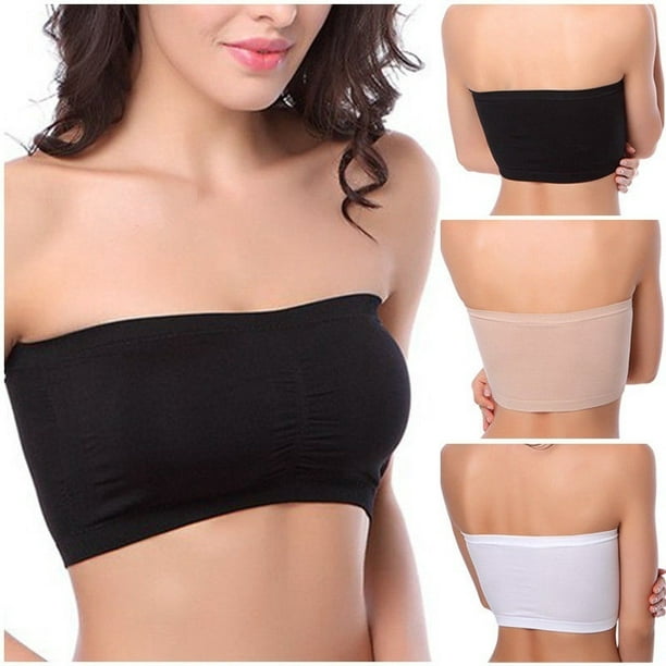 Womens Strapless Padded Bra Bandeau Tube Top Removable Pads Seamless Crop  Colors
