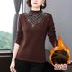 thumbnail image 3 of Otoño e invierno Nueva camiseta de manga larga con cuello alto y forro polar para mujer Camiseta de estilo occidental para mamá de primavera y otoño, 3 of 5