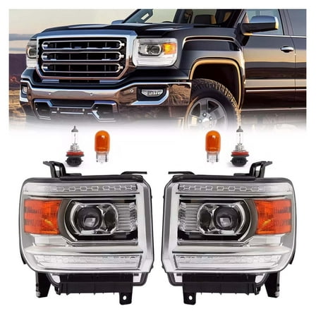 WaiRitoday Halogen Headlights Projector Compatible with 2014-2018 GMC Sierra 1500 15-19 2500 3500HD