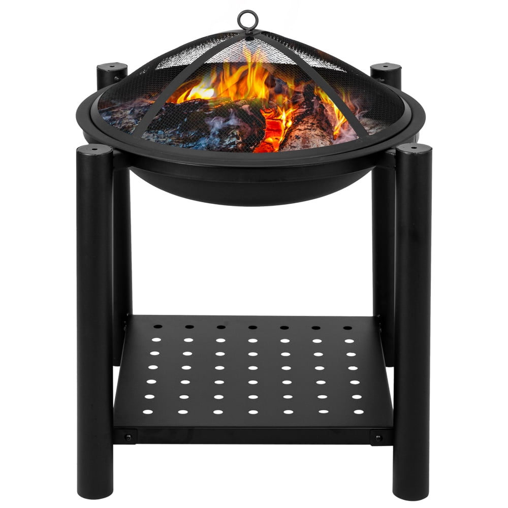 Private Jungle 22" Four Feet Iron Brazier Wood Burning Fire Pit Decoration for Backyard Poolside with a Shelf,Black Private Jungle 22" Four Feet Iron Brazier Wood Burning Fire Pit Decoration for Backyard Poolside with a Shelf,Black