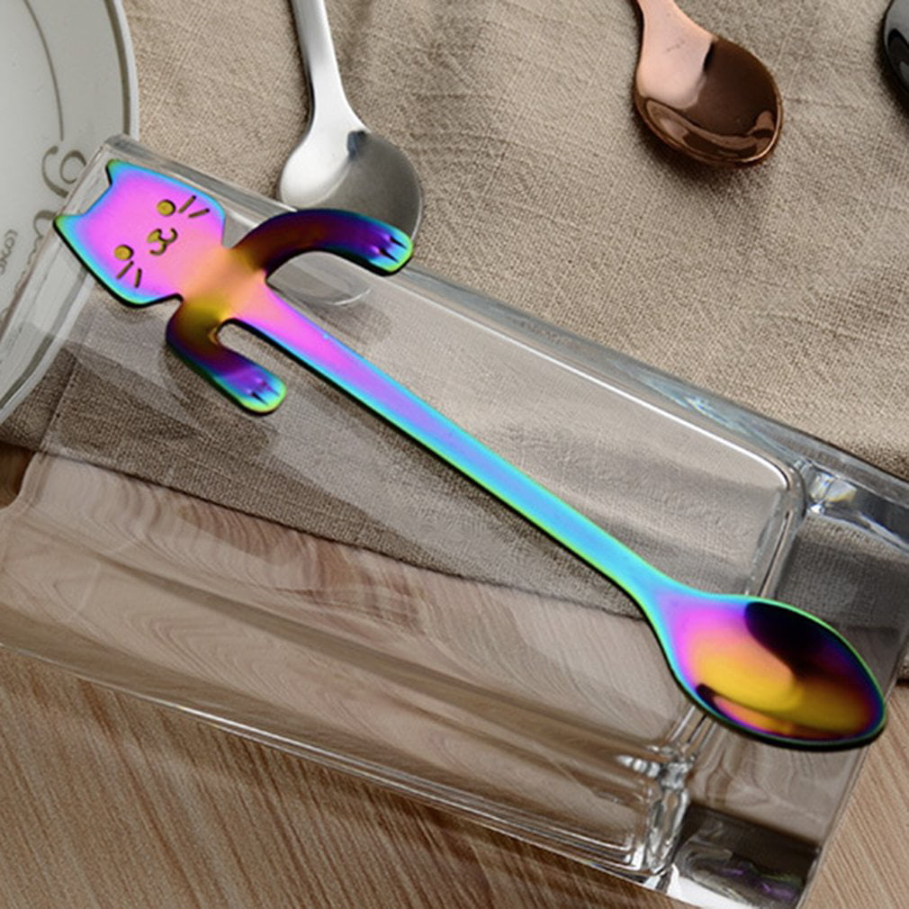 Cute Cat Spoon Long Handle Spoons Flatware Coffee Drinking Tools Kitchen Gadget 