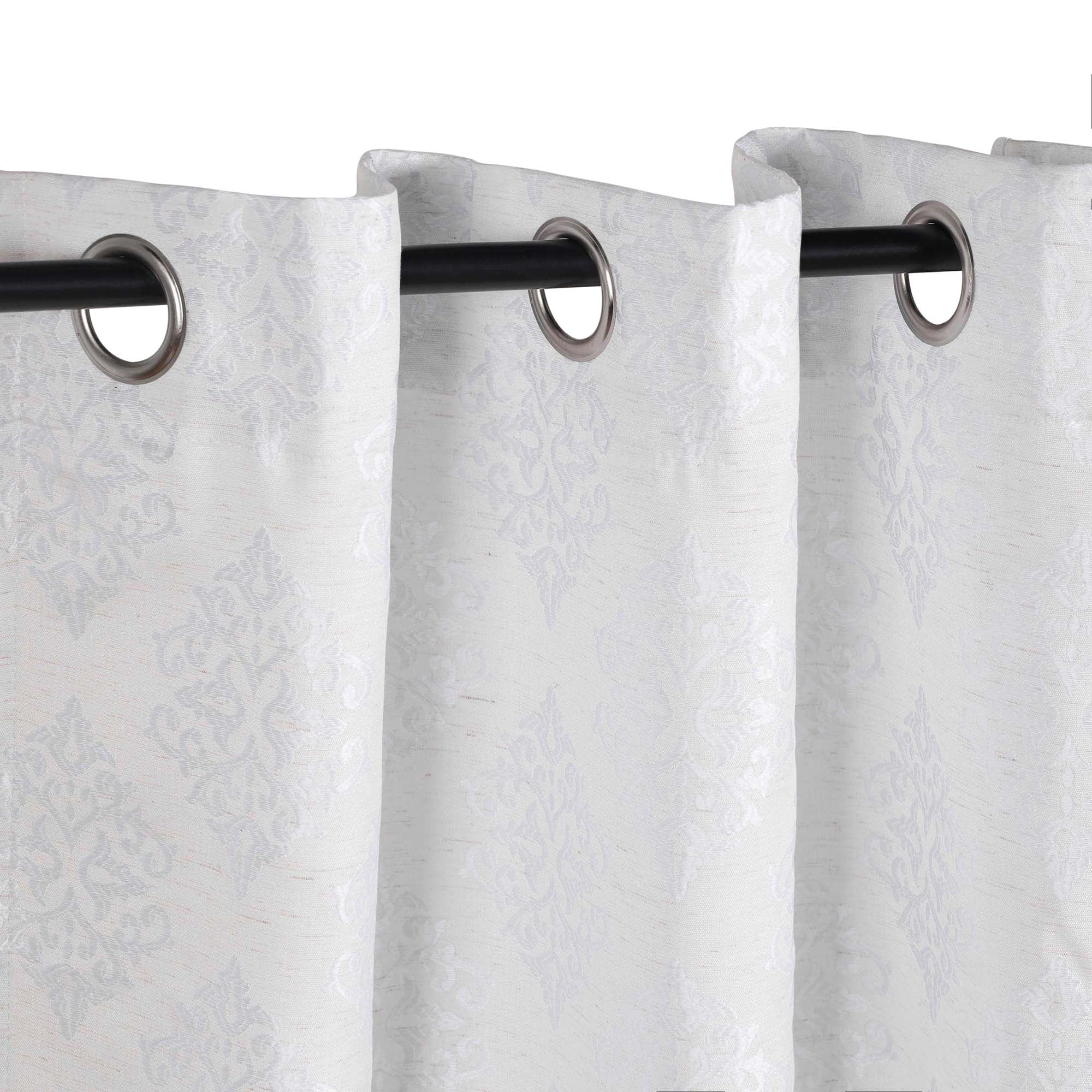 Superior Venetian Damask Jacquard Grommet Curtain Panel, Set of 2, 52" x 84", White