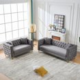 thumbnail image 3 of Accent Large Sofa with High Density Sponge,Chesterfield Velvet Sofa,3+2 Seater Deep Seat Sofa with Button Nailhead,Square Arm Couches,Furniture for Living Room,Bedroom,Grey, 3 of 7