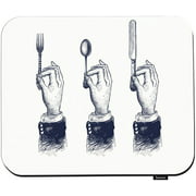 Swono Hands with Cutleries Mouse Pads Retro Woodcut Stylized Drawing Spoon Fork and Knife Mouse Pad for Laptop Funny