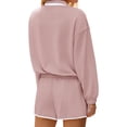 thumbnail image 5 of Long Sleeve Women 2 Pieces Sweatsuit Half Button Sweatshirt and Shorts Sets Outfit, 5 of 6