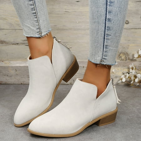 

Womens Boots Ladies Boots Square Heel Short Boots Casual Shoes Fashion Soft Sole Ladies Boots Shoes Non Slip Shoes White 9 Boots for Women