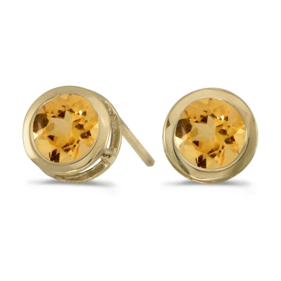 14k Yellow Gold Round Citrine Bezel Stud Earrings