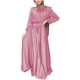 thumbnail image 1 of Robe de Prière Abaya Kaftan pour Femmes, Satin Uni, Col Rond, Manches Longues, Taille Portefeuille, Robe Maxi, 1 of 3