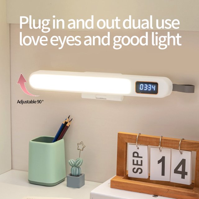 Liquidation! Lampe de Lecture Murale Rechargeable à LED avec Horloge Numérique-3 Couleurs Réglables à Coller sur Lit Superposé, Éclairage Magnétique Monté sous Armoire & Support Rotatif