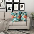 thumbnail image 6 of Teal Coral Floral Pillow Covers 16X16 Inch Turquoise Green Leaves Orange Flower Couch Pillow Cases Set of 2 Blue Red Aqua Cotton Cushion Case Farmhouse Home Decor For Bed Sofa Couch Living Room, 6 of 6