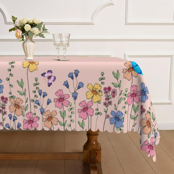 Mizhona Pink Rectangle Tablecloth,Colorful Vintage Floral Table Cloth for Kitchen Dinner Decor,60"x84"