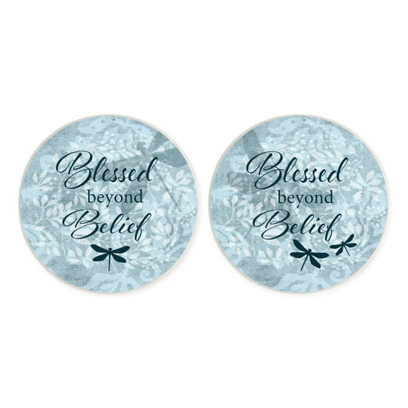 Blessed Beyond Belief Blue 2.75 x 2.75 Absorbent Ceramic Car Coasters Pack of 2