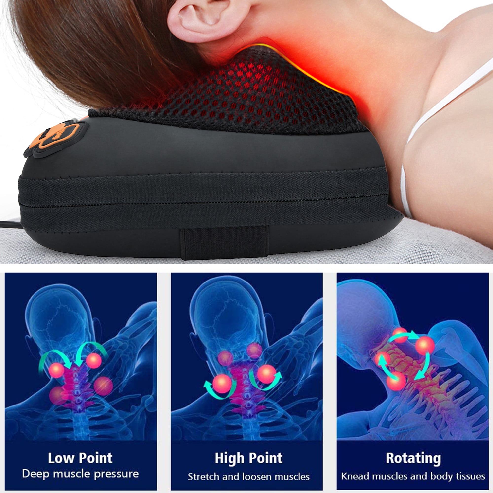 Jinkairui Massage Pillow Neck Massager Kneading Heating Vibration Body