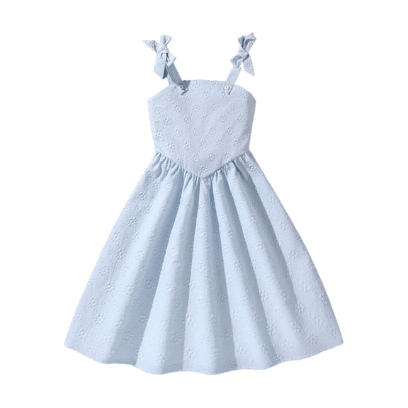 Bobifish Big Girls Cami Dresses Square Neck Spaghetti Strap Bow Tie A-Line Flare Cami Dresses Solid Color Wear Princess Dresses