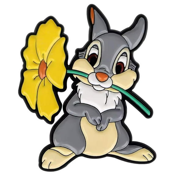 Bambi Thumper Cartoon Character with Flower 1 inch Tall Metal Enamel Pin