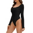 thumbnail image 4 of INSPIRE CHIC Women's Long Sleeve Bodysuit Slim Fit V Neck Tummy Control Brief Shapewear M Black, 4 of 5