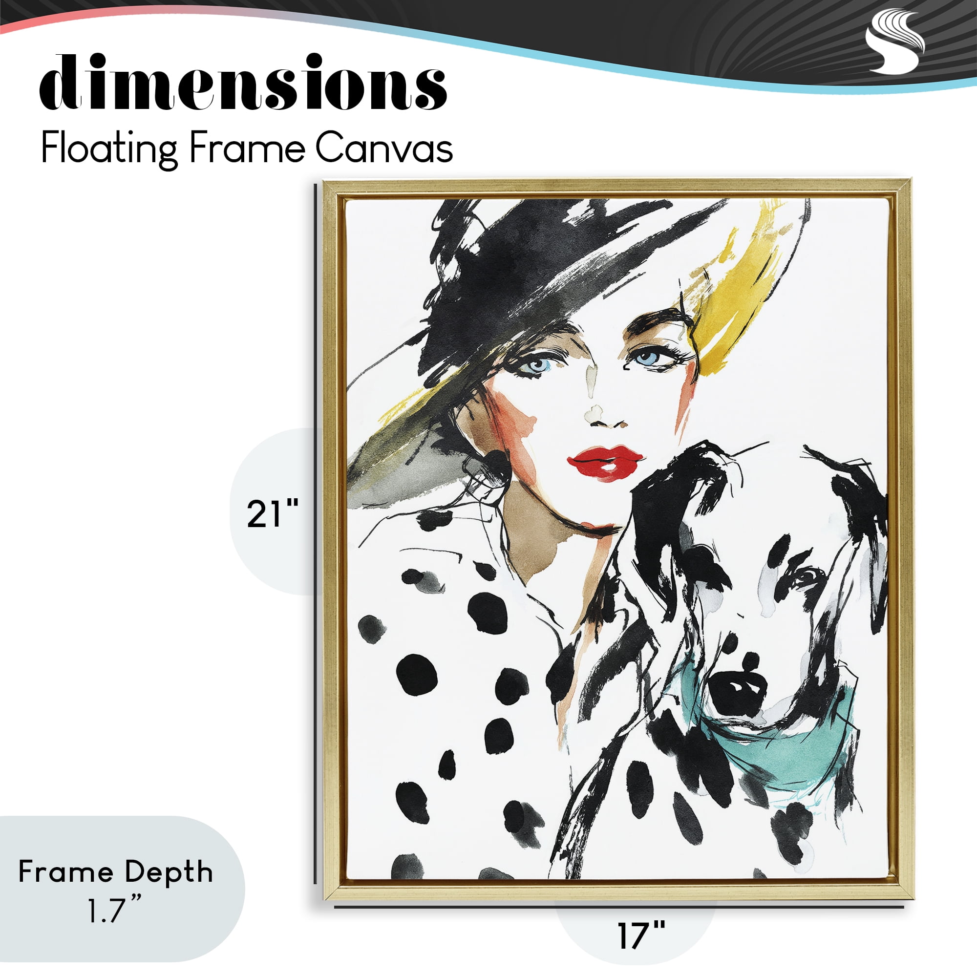 Stupell Industries Trendy Dalmatian Muse Gold Framed Floater Canvas Wall Art, design by Svetlana Aleynikova