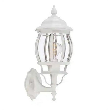 Hampton Bay 16.5" 1-Light Outdoor Wall Lamp with Clear Beveled Glass Shade White