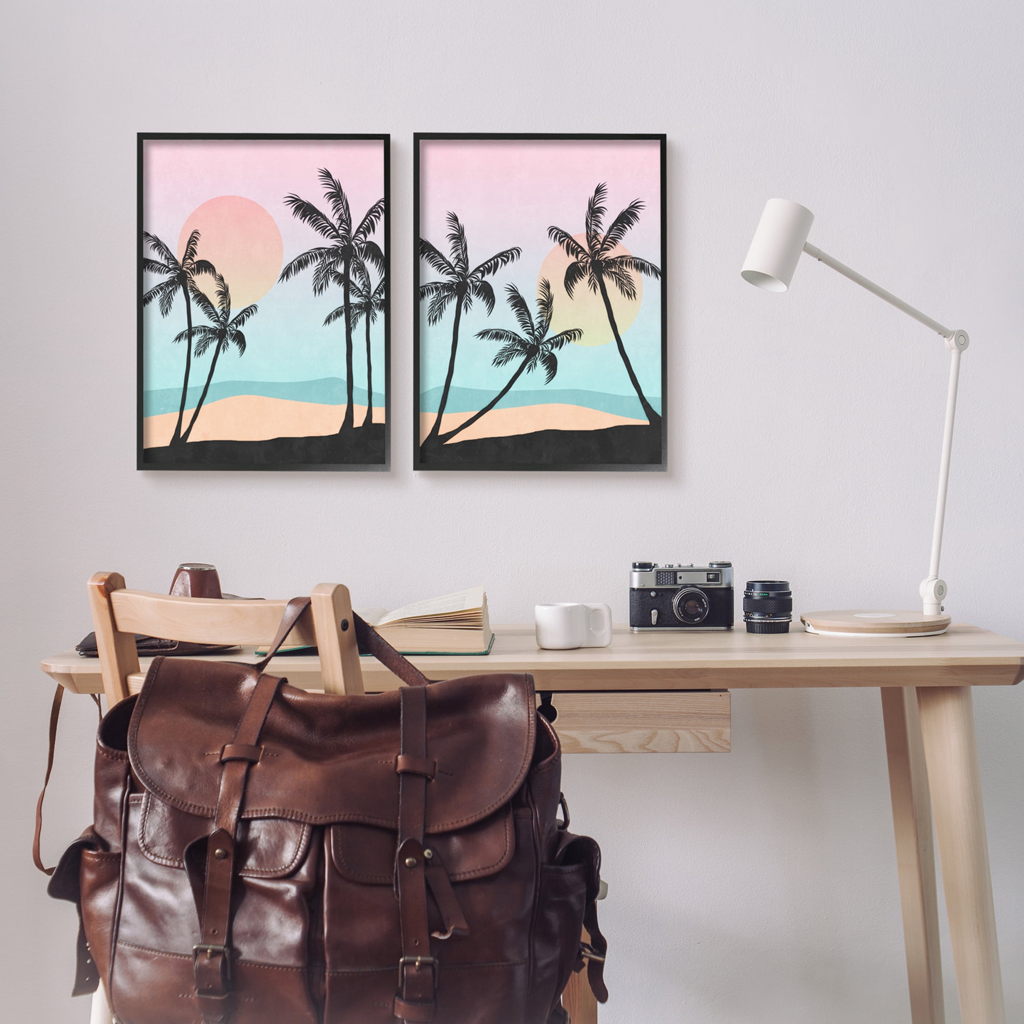 Stupell Industries Tropical Sunset Sunrise Palm Tree Beach Illustration , 16 x 20, Design by Nina Blue