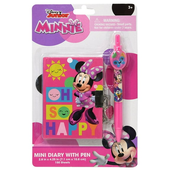 Minnie Mouse Mini Diary Set w/Pen on Card- 6 PCS
