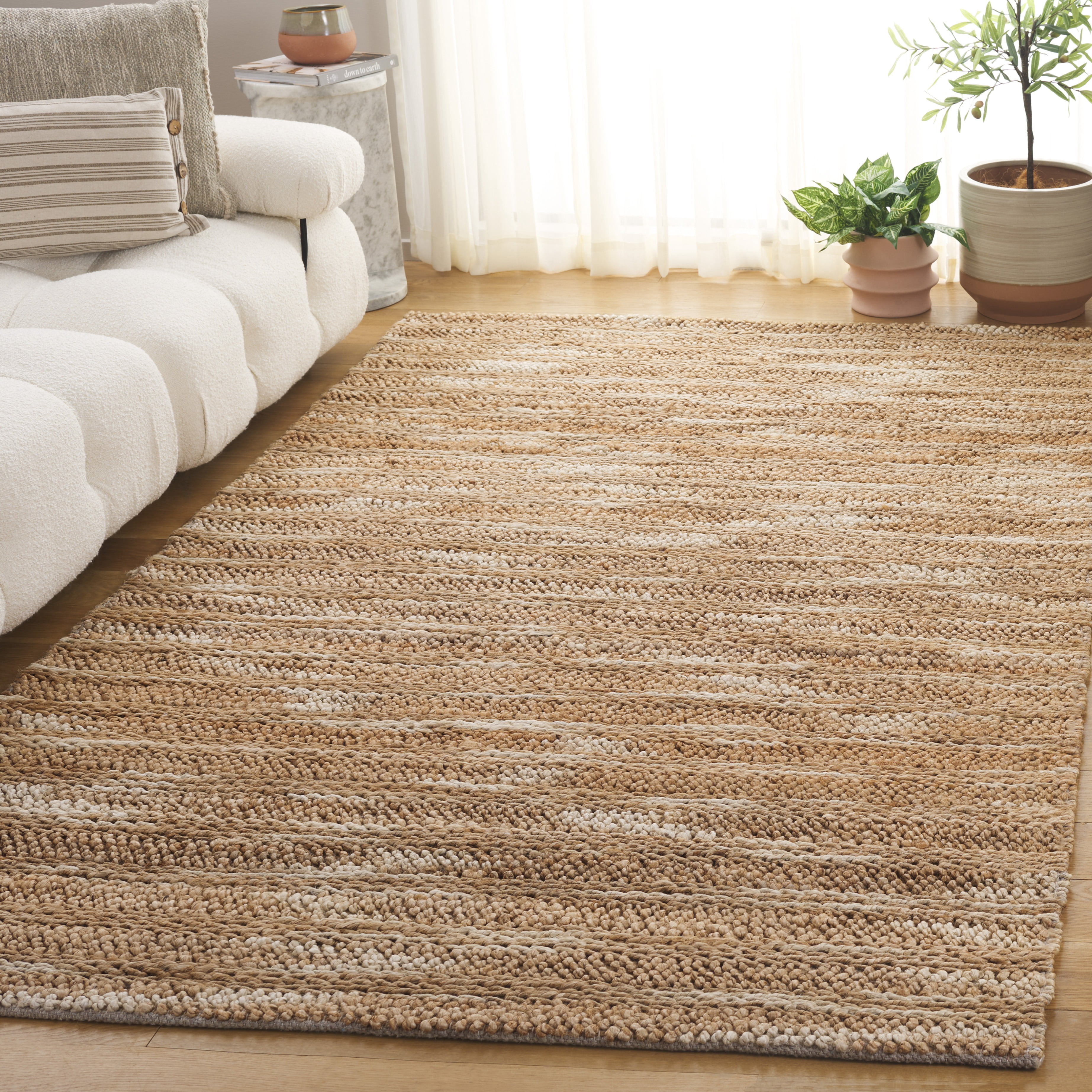 SAFAVIEH Natural Fiber Couture Hattie Striped Area Rug, Natural, 6' x 6' Square