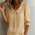 thumbnail image 3 of GERsome 3/4 Sleeve Shirts for Women Button Down Crew Neck Collared Tops Casual Work Summer Blouses,Khaki,Size L, 3 of 9