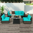 thumbnail image 4 of YYAo Patio Dining Chairs Sets, All Weather Outdoor Table and Chair Sets,7 Pieces Patio Furniture Set with 35 Inches 50000 BTU Propane Gas Fire Pit Table and Waterproof Cover for Firpit-Turquoise, 4 of 10