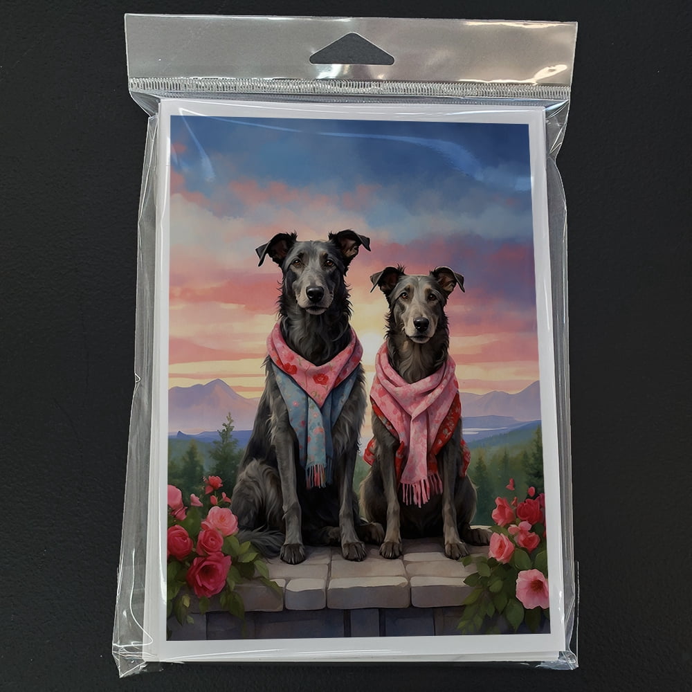 Scottish Deerhound Two Hearts Greeting Cards Pack of 8 7 in x 5 in