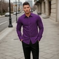 thumbnail image 6 of Mens Purple Dress Shirts Long Sleeve Casual Solid Wedding Dating Button Down Shirt with Pocket 3XL, 6 of 7