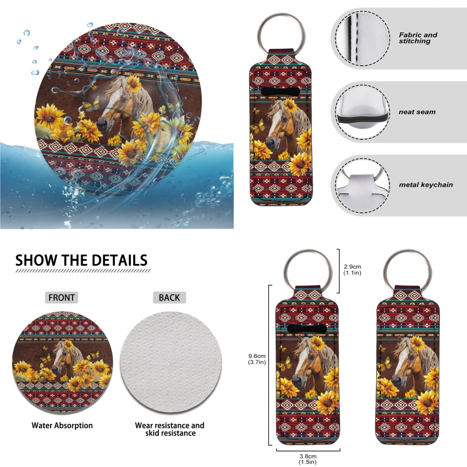 Jeiento Western Horse Car Accessories Sets with Car Seat Covers Car Floor Mats Steering Wheel Cover Seatbelt Pad Auto Armrest Cover Coasters Keychains Lipstick Holder Aztec Interior Decor 17 Pack