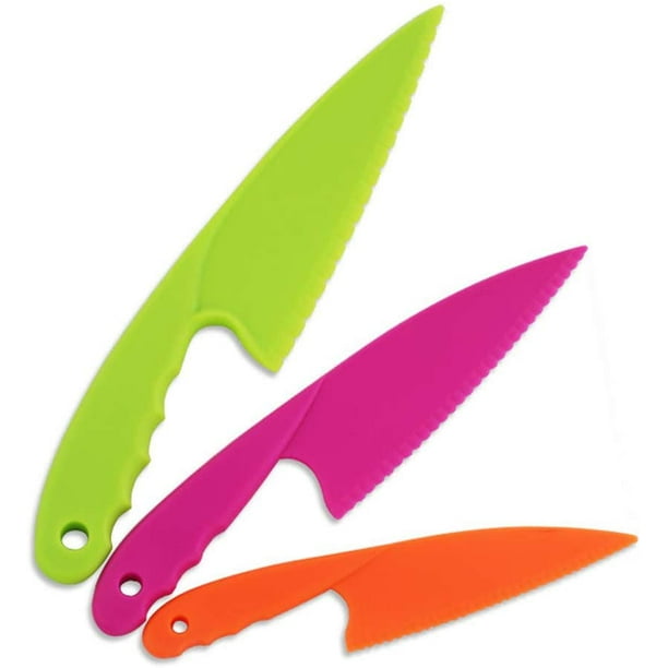 3Pcs Plastic Kitchen Knife Set, Nylon Kitchen Knives for Kids, Safe Colorful  Plastic Cooking Knives for Baking, Fruit, Bread, Cake, Lettuce Knife 