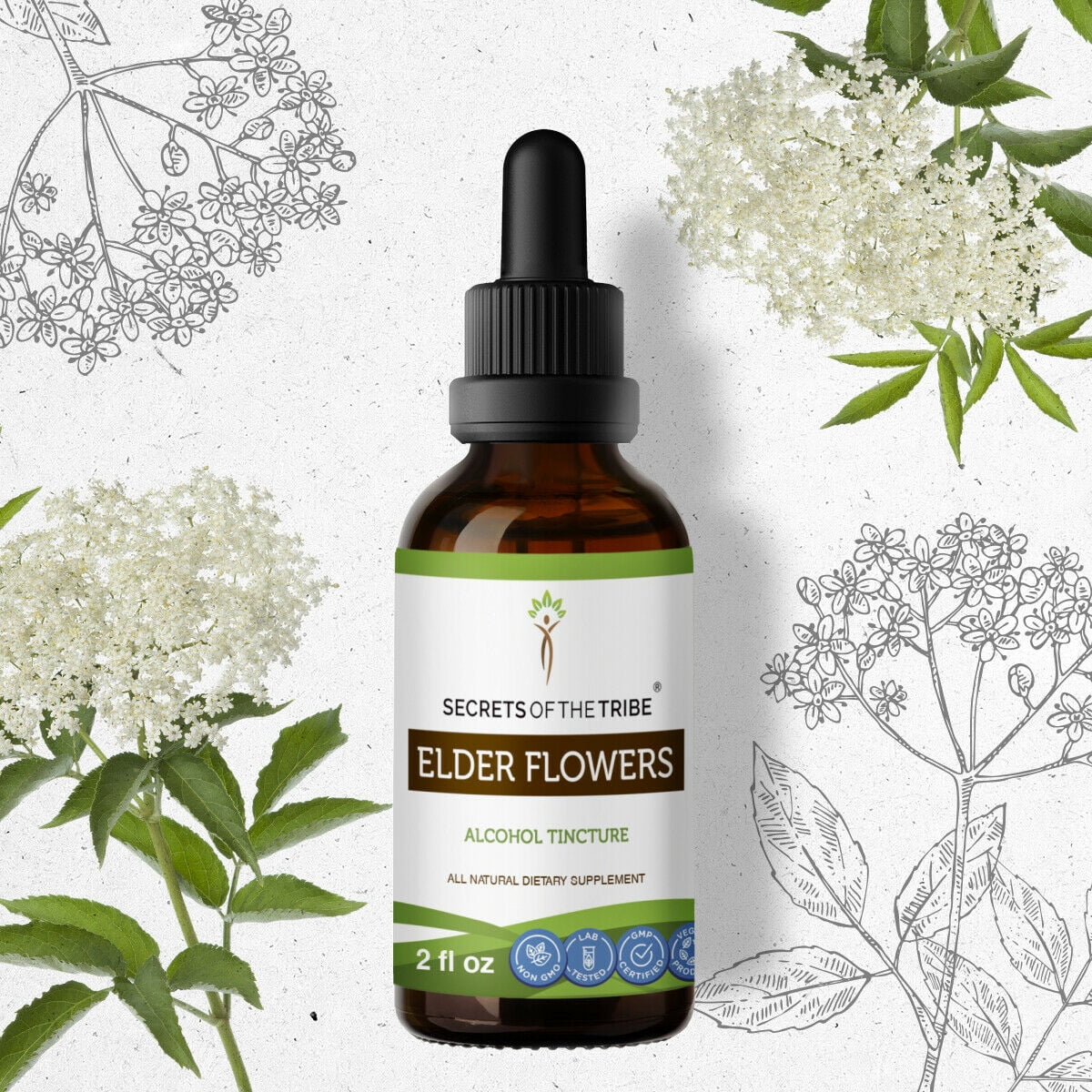 Elder Flowers Tincture Alcohol Extract, Organic Elder flowers Sambucus