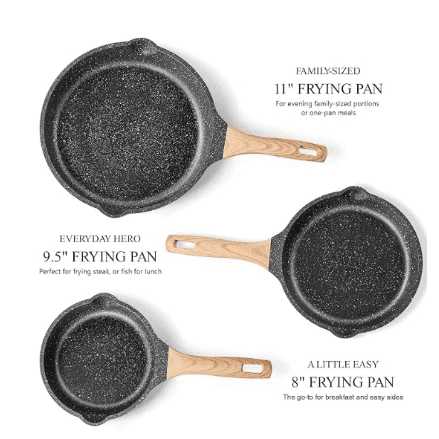 Non Stick Frying Pan Set Granite Skillet Set with 100%  Induction Egg Omelette Pans for Cooking Pan Set, Cookware Set Nonstick Pots an Pans Set Gift for Women