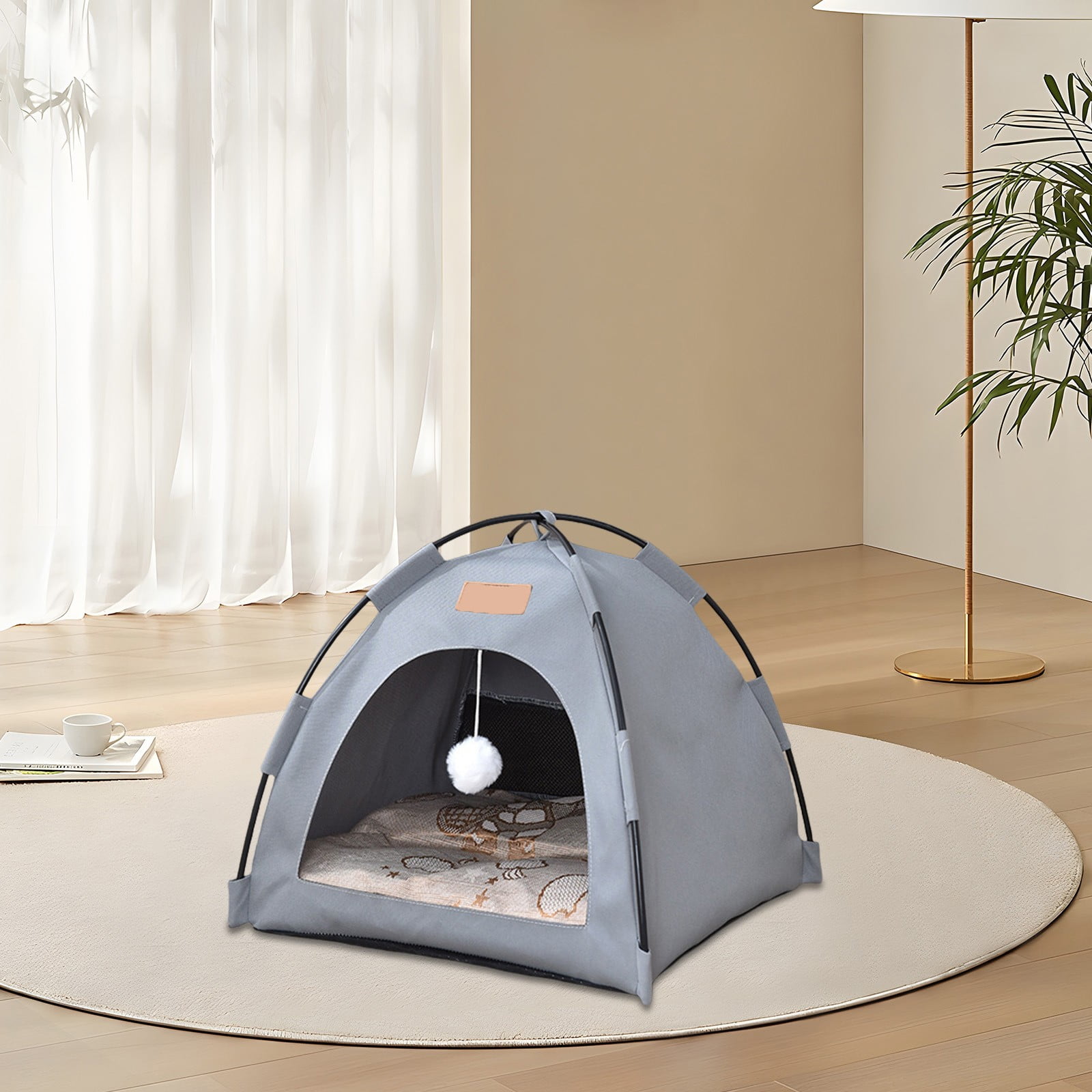 Nilvkv Four Season Semi Enclosed Pet Tent House Washable Waterproof Outdoor Cats Dogs Bed For Small Pets Grey Green Khaki 15.7x15.7x1.2in