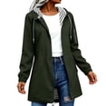 thumbnail image 6 of Sevevn Rain Jacket Women Striped Lined Hooded Lightweight Raincoat Outdoor Waterproof Windbreaker Green 2XL, 6 of 9