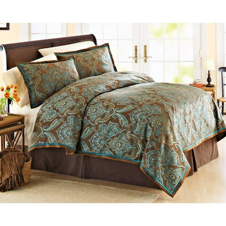 Better Homes And Garden Teal Jacquard Comforter Cover Mini Set Teal/Brown